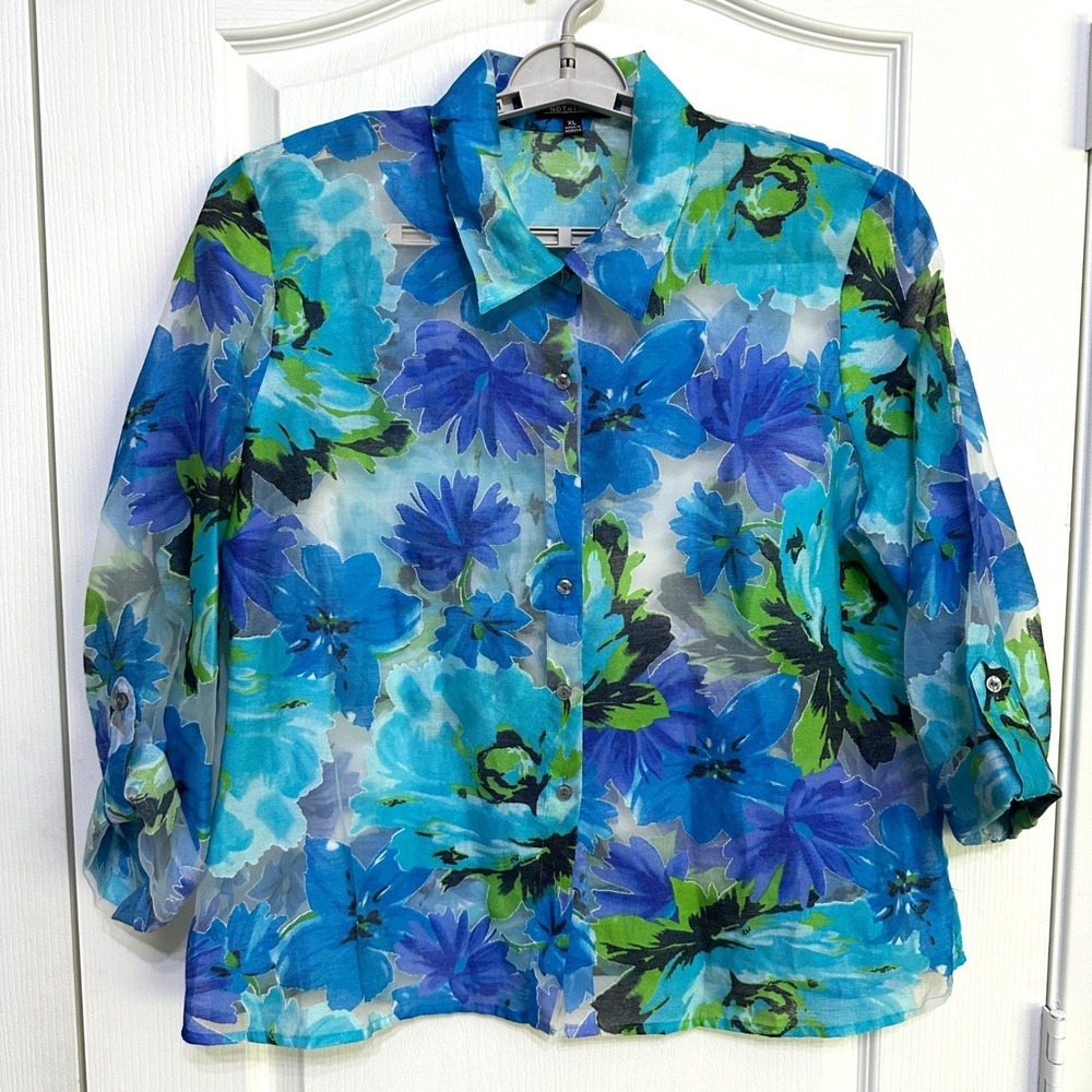 VTG Sheer Floral Burnout Button Up Shirt Womens XL Y2K Coastal Whimsigoth Fairy - Picture 2 of 8